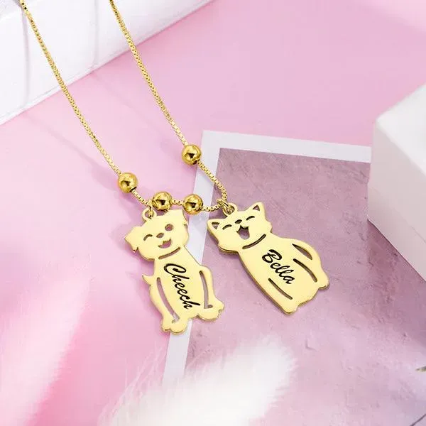 Personalized Pet Necklace with Custom Engraved Charms for Dog and Cat Lovers - Sterling Silver, Gold, Rose Gold Options - Image 2